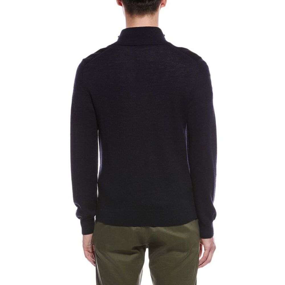 Bruno Magli Mens Textured 1/4-Zip Merino Wool Mock Neck Sweater, Navy - Picture 2 of 3
